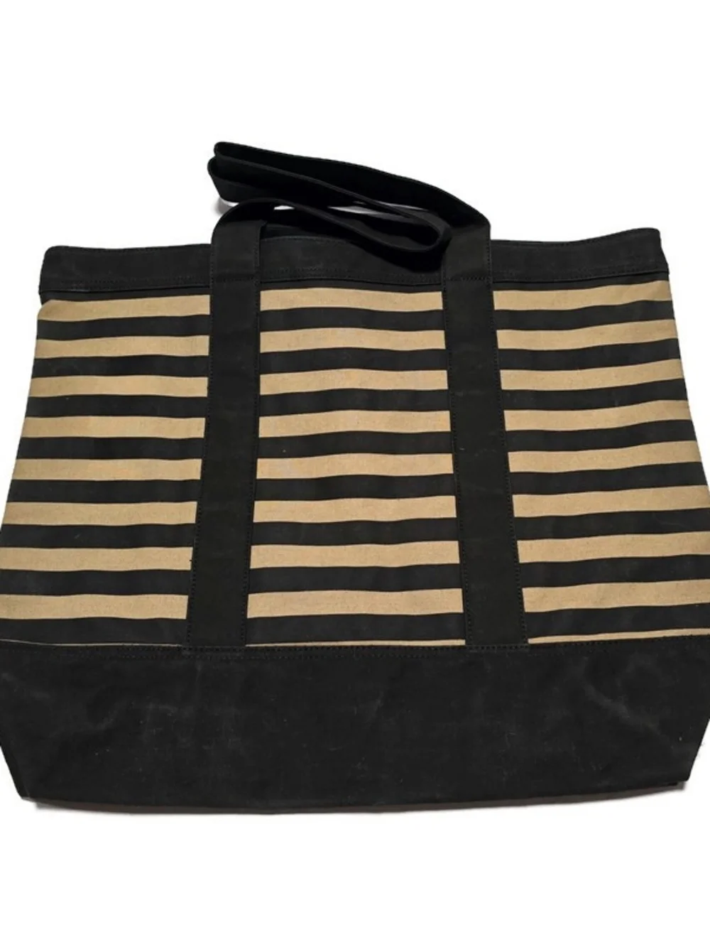 Perry Ellis Black & Tan Striped Canvas Tote Bag